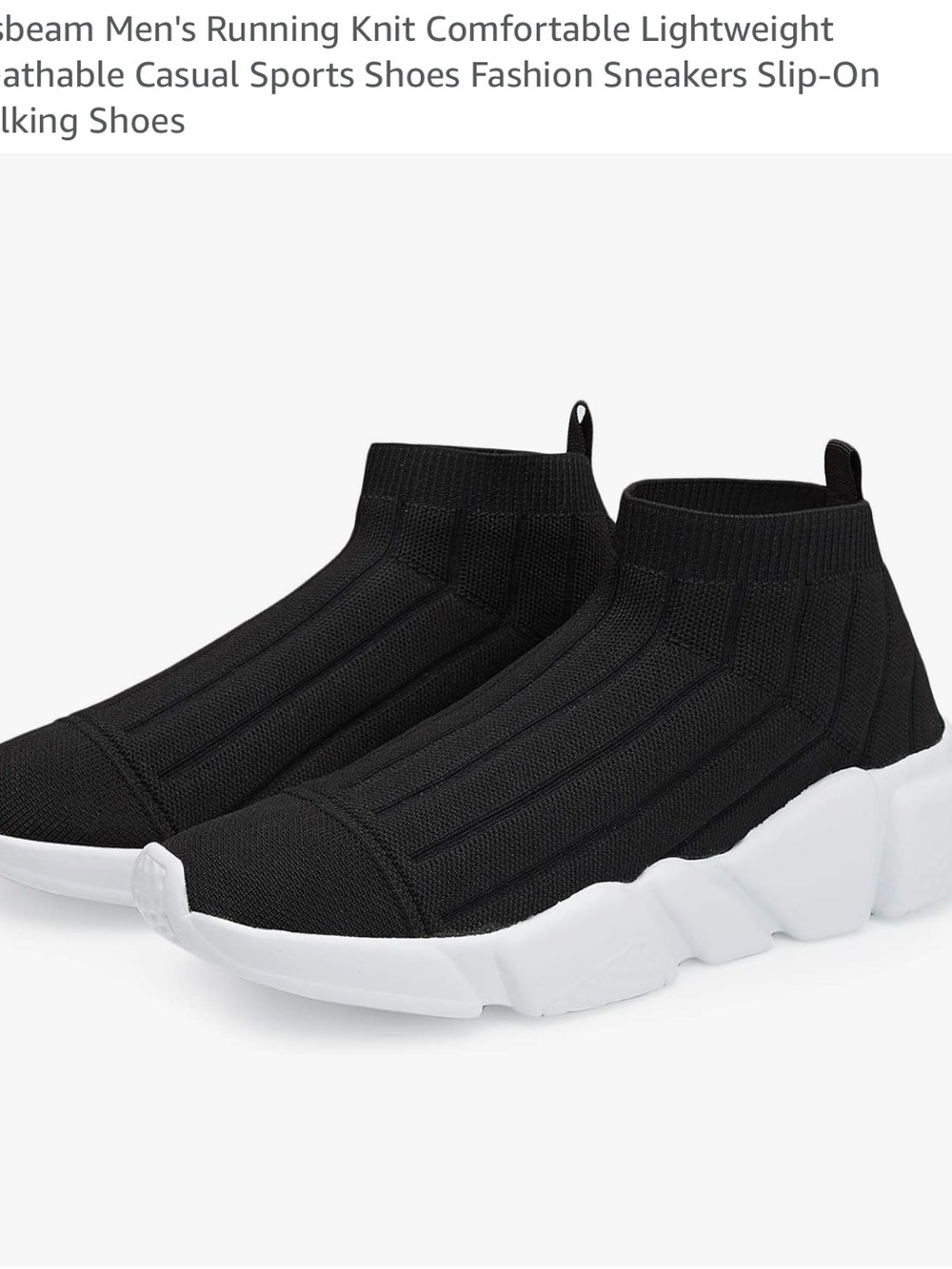 Black Knit Slip-On Sock Sneakers with White Sole